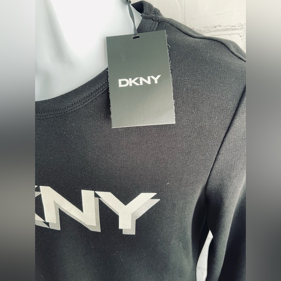 NWT DKNY Ling Sleeve Sweatshirt Dress.  Black With Chest Logo.  Size Large. - Picture 6 of 8